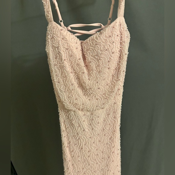 Laurie Pearl Beaded Mesh Lace-Up Mini Dress - Picture 3 of 4